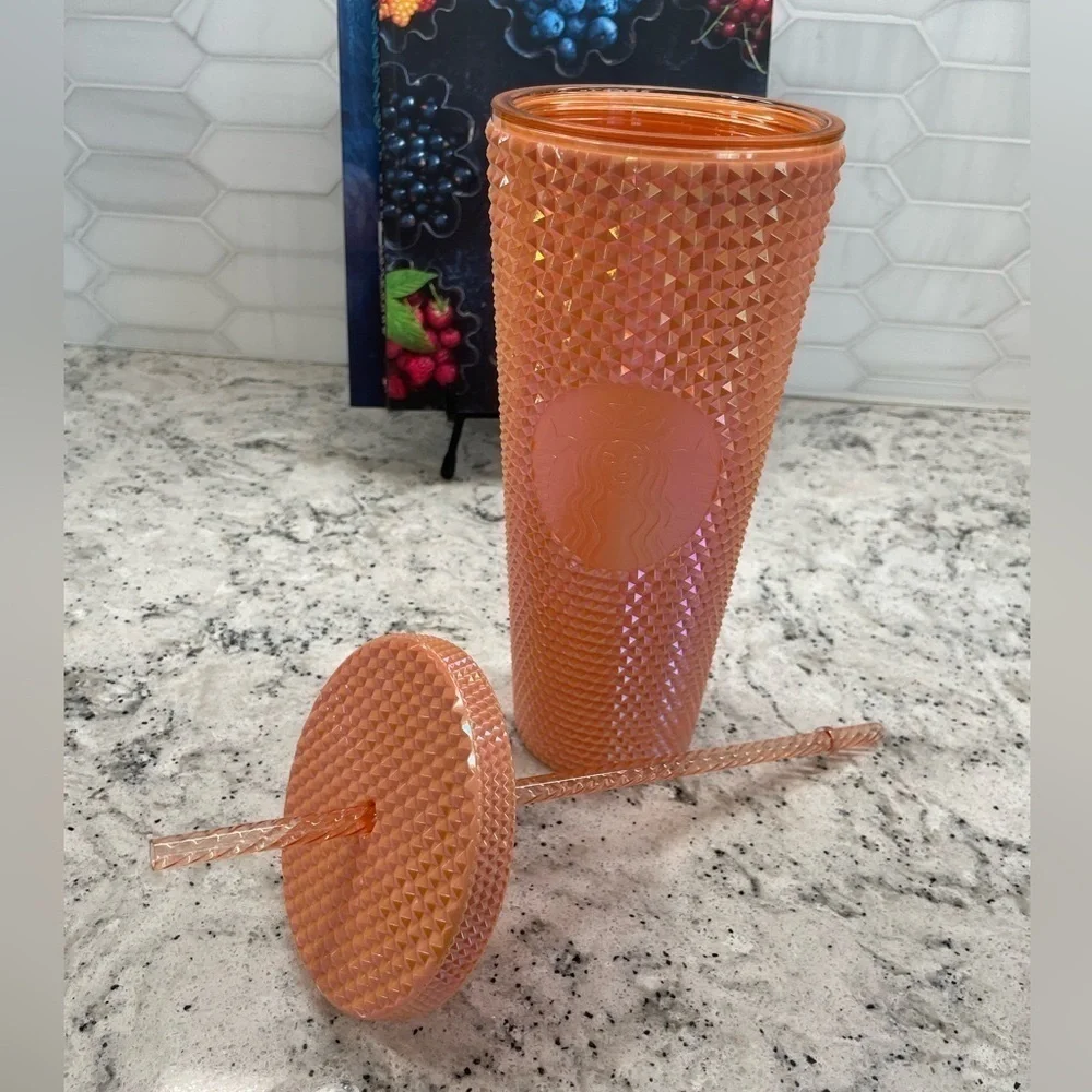 Starbucks 2024 Iridescent Peach Pink Holiday PVD Studded Bling Tumbler. NWT. WOW